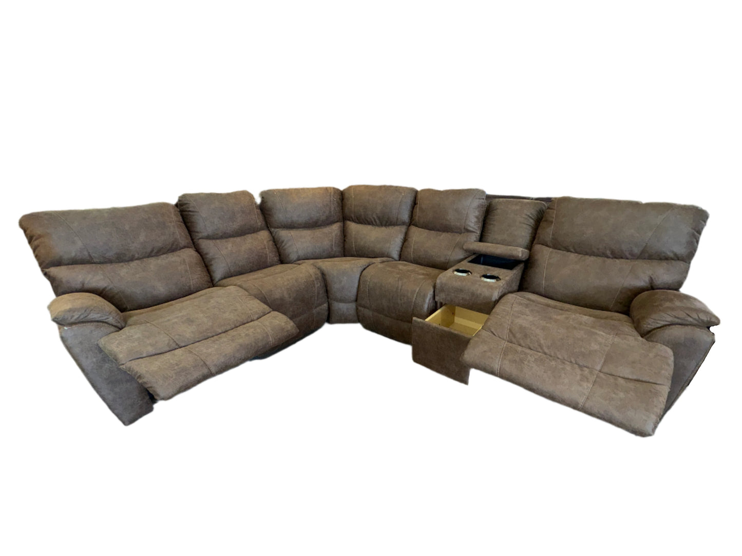 La-Z-Boy 6pc Trooper Sectional Reclining Sofa w/ Storage Console (Whiskey)