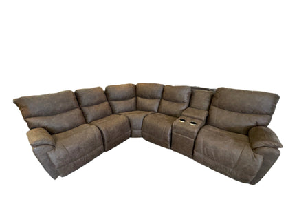 La-Z-Boy 6pc Trooper Sectional Reclining Sofa w/ Storage Console (Whiskey)