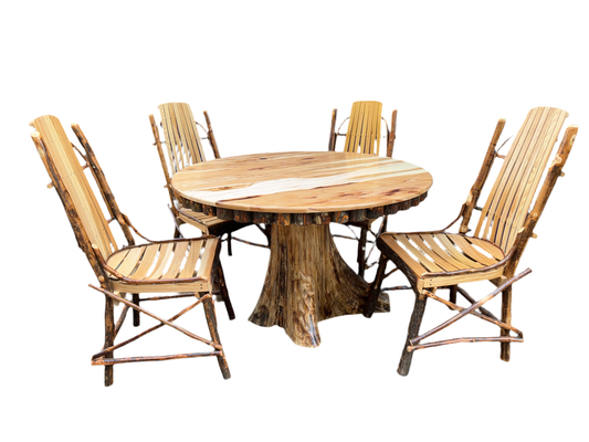 Amish Hickory 48" Round Stump Table With 1/2 Log Skirting Set