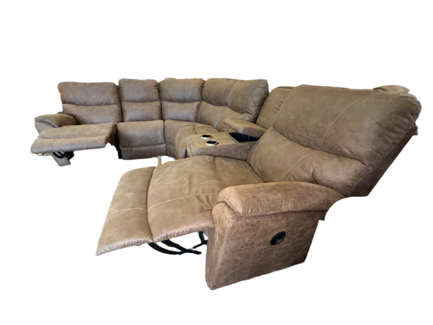 La-Z-Boy 6pc Trooper Sectional Reclining Sofa w/ Storage Console (Whiskey)