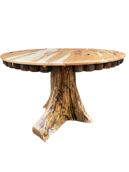 Amish Hickory 48" Round Stump Table With 1/2 Log Skirting Set