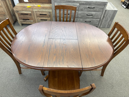 All Wood Furniture Dark Walnut Veneer Pedestal Table with 18" Butterfly Leaf 5 Piece Table Set