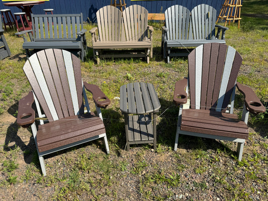 Two Tone Adirondack Chair(s) w/ End Table (Brown & White)