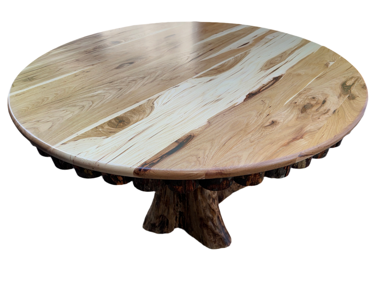 Amish Hickory 48" Round Stump Table With 1/2 Log Skirting Set