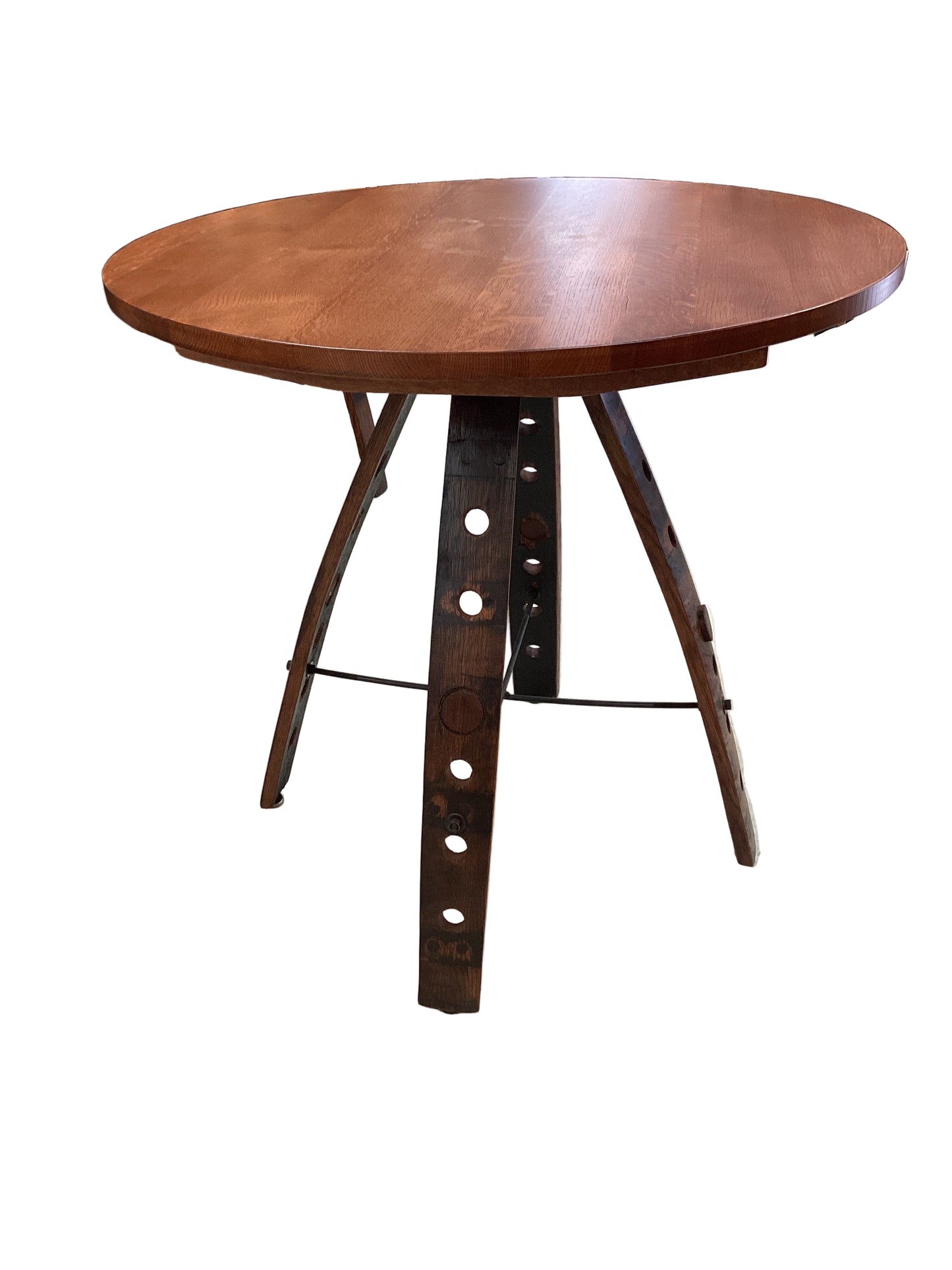 Whiskey barrel table with 2 barstools.