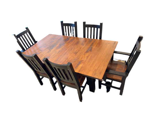 Amish Made Rough Sawn Solid Maple 7pc Dining Set w/ Leaves