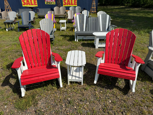 Two Tone Adirondack Chair(s) w/ End Table (Red & White)