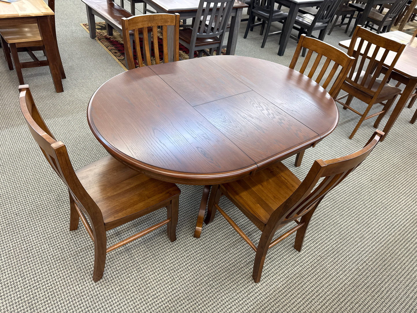All Wood Furniture Dark Walnut Veneer Pedestal Table with 18" Butterfly Leaf 5 Piece Table Set