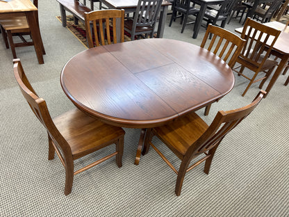 All Wood Furniture Dark Walnut Veneer Pedestal Table with 18" Butterfly Leaf 5 Piece Table Set