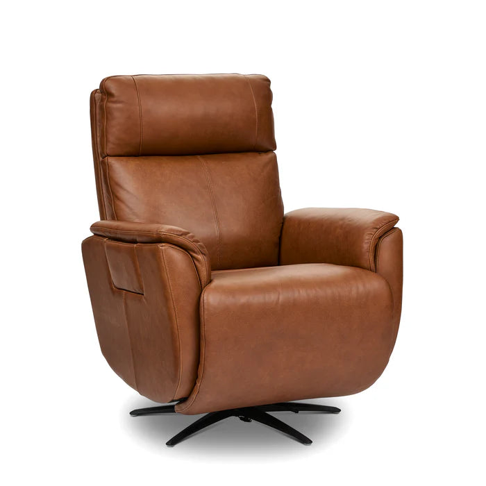 Cove Dune Leather Power Swivel Recliner with Power Headrest, Lumbar, Heat, & Massage