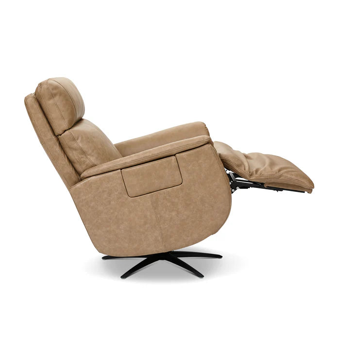 Cove Dune Leather Power Swivel Recliner with Power Headrest, Lumbar, Heat, & Massage