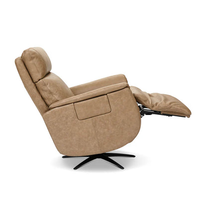 Cove Dune Leather Power Swivel Recliner with Power Headrest, Lumbar, Heat, & Massage