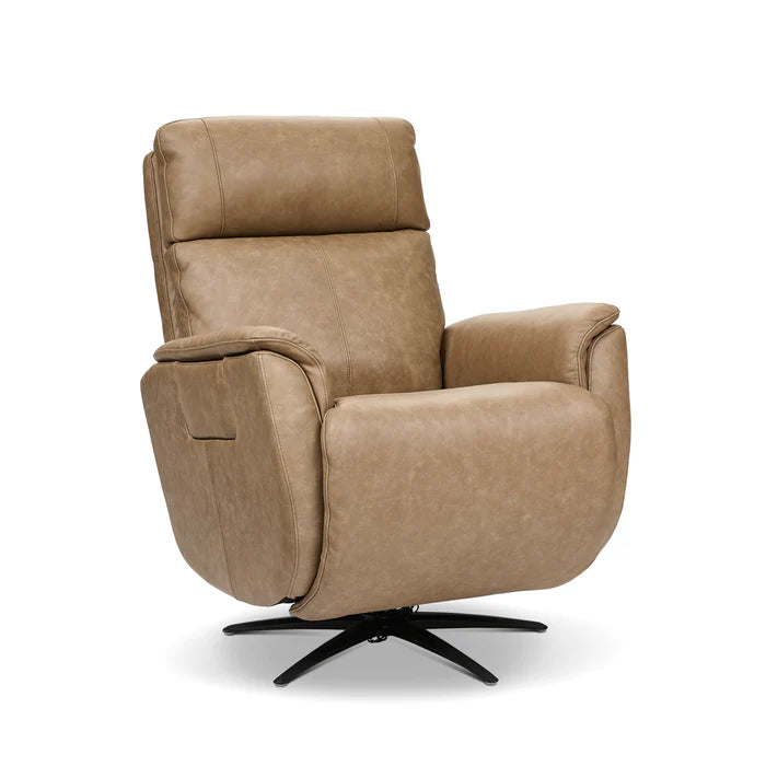 Cove Dune Leather Power Swivel Recliner with Power Headrest, Lumbar, Heat, & Massage