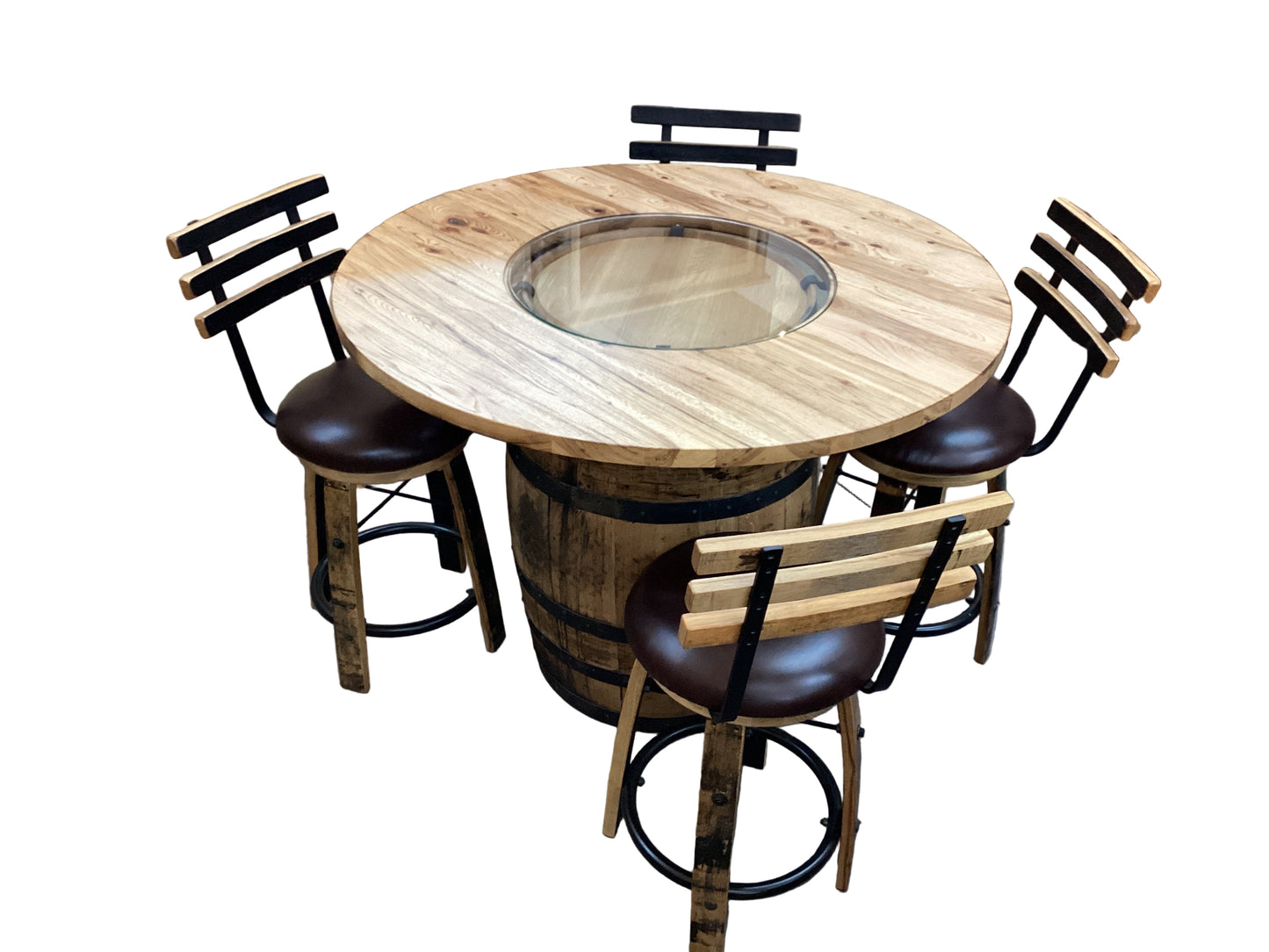 Whiskey Barrel Table with 4 Barstools