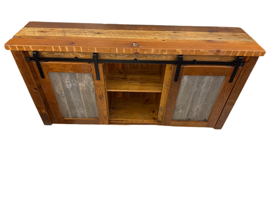 Amish Barnboard Entertainment Center with Grey Accent Panels