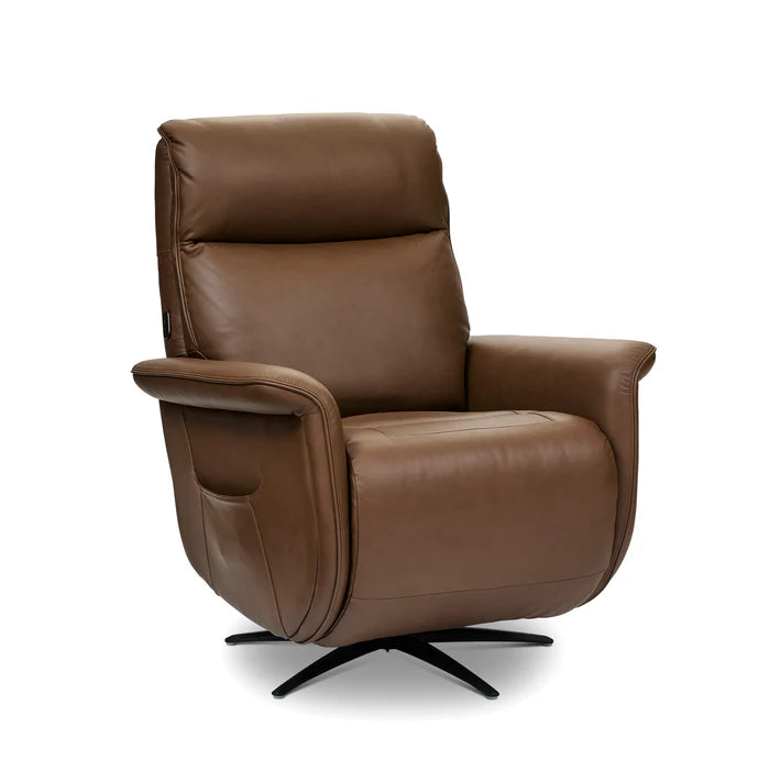 Flexsteel Haven Leather Power Swivel Recliner with Power Headrest, Lumbar, Heat, Massage & Ventilation