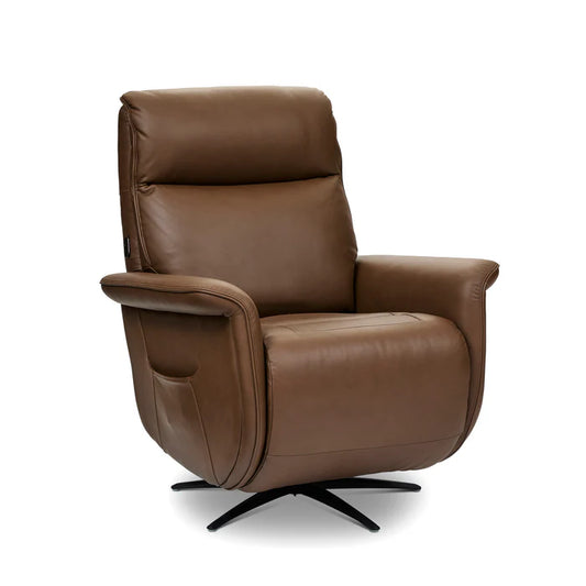 Flexsteel Haven Leather Power Swivel Recliner with Power Headrest, Lumbar, Heat, Massage & Ventilation