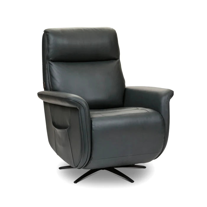 Flexsteel Haven Leather Power Swivel Recliner with Power Headrest, Lumbar, Heat, Massage & Ventilation