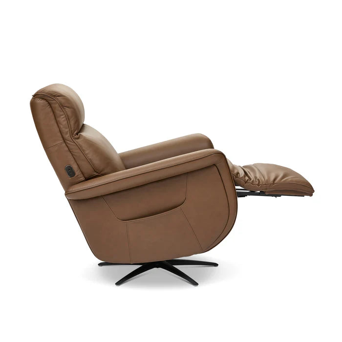 Flexsteel Haven Leather Power Swivel Recliner with Power Headrest, Lumbar, Heat, Massage & Ventilation